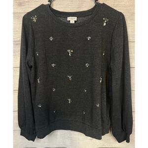 J.Crew Embellished Jeweled Sweatshirt Size Small Dark Gray